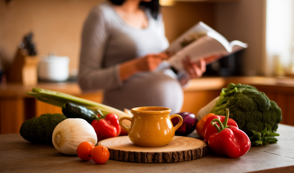 table-cuisine-moutarde-legumes-femme-enceinte
